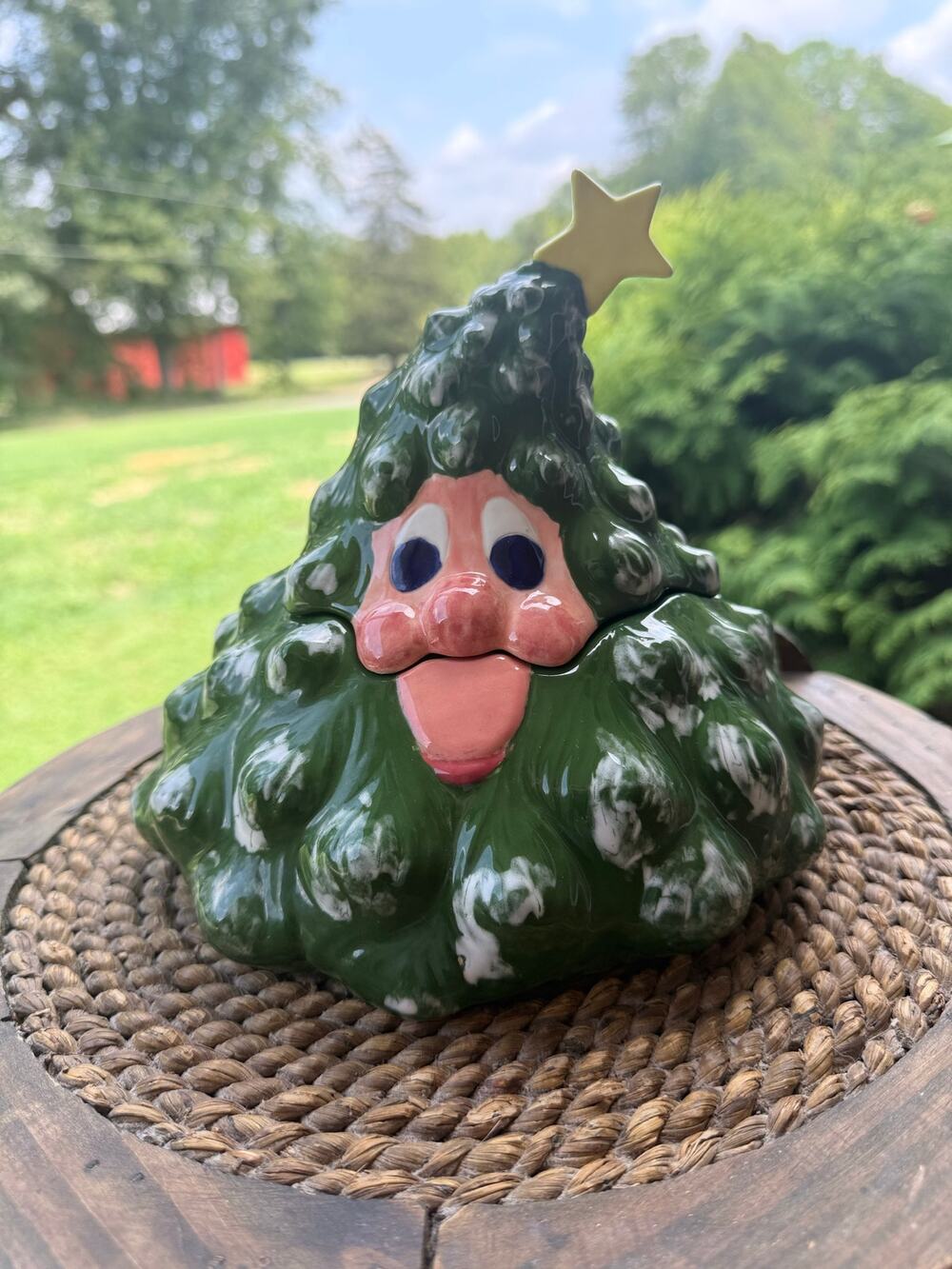 Vintage Ceramic Christmas Tree Cookie Jar Decor